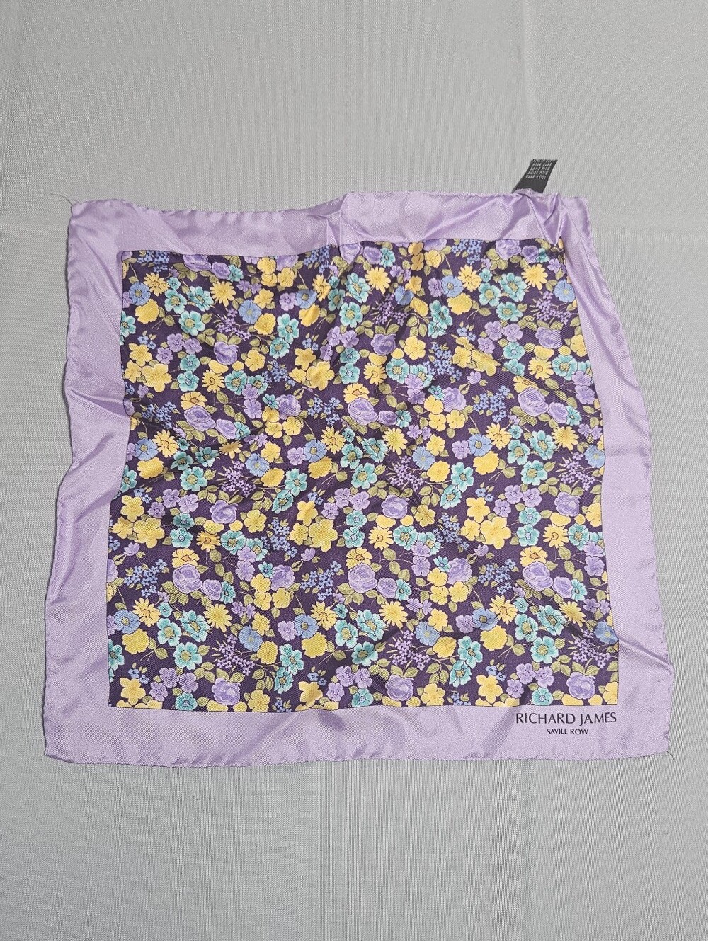 Richard James Savile Row Floral Designer Purple Small Silk Scarf Pocket Square